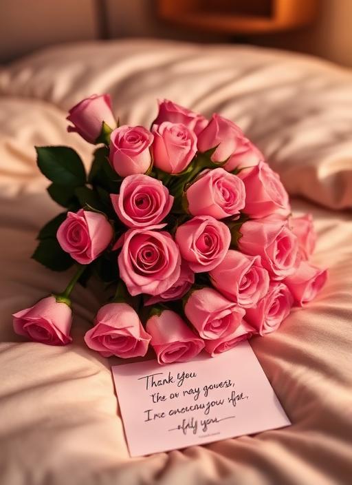 Bouquet of roses with a note